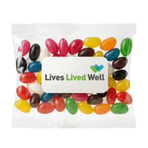 Assorted Colour Mini Jelly Beans in 50 Gram Cello Bag (LL31470) with digital label