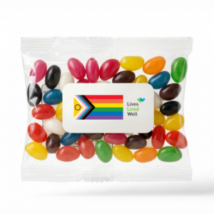 Assorted Colour Mini Jelly Beans in 50 Gram Cello Bag (LL31470) with digital label Copy